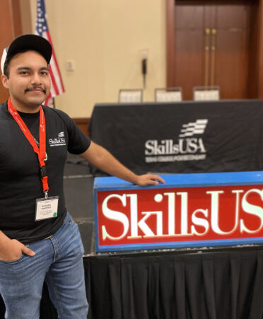 TSTC Building Construction Technology student Alfredo Martinez accepted a job offer from Morton Buildings during the SkillsUSA Texas Postsecondary Leadership and Skills Conference in Houston.