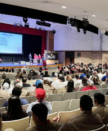 Students and their advisors attend the closing ceremony of the SkillsUSA Texas Postsecondary Leadership and Skills Conference on April 9, 2022, in Pasadena, Texas.