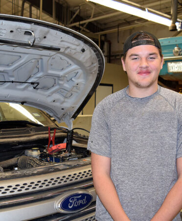 Bryce Block is using the skills he has learned in Automotive Technology at TSTC to work on his Chevrolet Camaro at home.