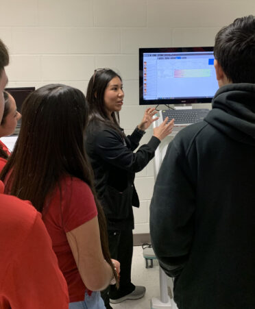 Roma High School students are introduced to a LapSim ST, a laparoscopic simulator used by students for lab purposes in the TSTC Surgical Technology program, during a recent open house at TSTC’s Harlingen campus.