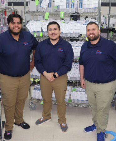 TSTC Biomedical Equipment Technology students (left to right) Eber Trejo, Juan Aguilar and Joseph Ybarra recently were hired as full-time biomedical equipment technicians with US Med-Equip in Houston.