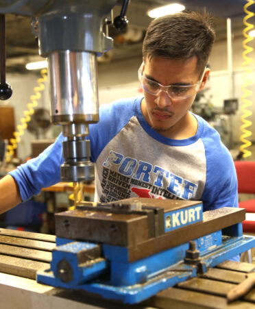 TSTC Precision Machining Technology student Rene Garay Jr. works on a milling operation during a recent lab session.