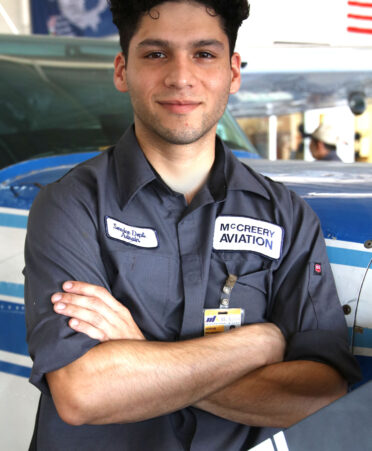 TSTC Aviation Maintenance alumnus Adrian Nacianceno is an airframe and powerplant mechanic at McCreery Aviation Co. in McAllen.