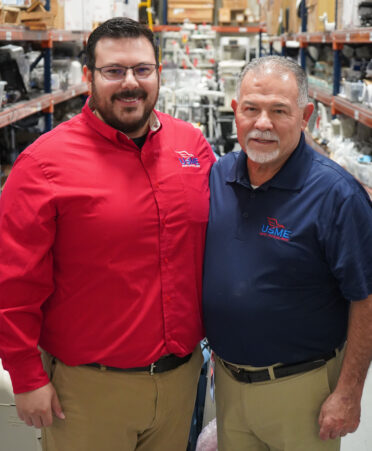 TSTC Biomedical Equipment Technology student Adrian Yanez (right) recently was hired as a full-time biomedical equipment technician with US Med-Equip in Houston. His son, Adrian Paul Yanez (left), graduated from the same program and works for the same company.