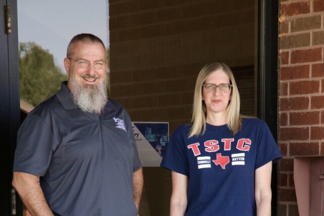 TSTC Automation and Controls Technology instructor Troy Powledge and senior enrollment coach Charla Foster returned to TSTC to help educate future generations. (Photo courtesy of TSTC.)