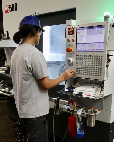 A TSTC student works with a five-axis machining center during a recent lab session. (Photo courtesy of TSTC.)