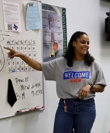 TSTC Process Operations instructor Erica Griffin teaches new students on their first day of class. (Photo courtesy of TSTC.)