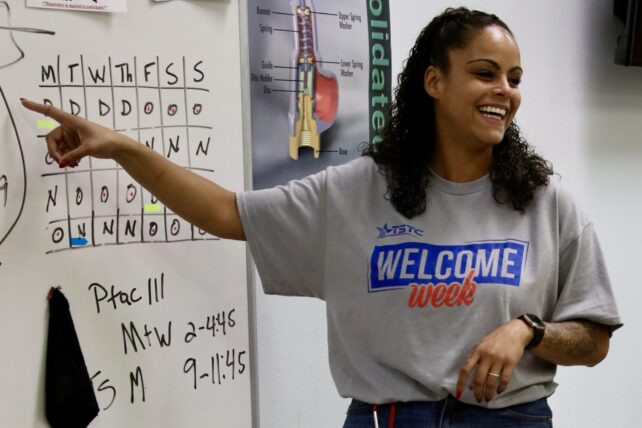 TSTC Process Operations instructor Erica Griffin teaches new students on their first day of class. (Photo courtesy of TSTC.)