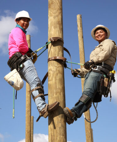 Marisol Gonzalez (left) and Jacqueline Mejia are students in the Electrical Lineworker Technology program at the TSTC campus in Harlingen.