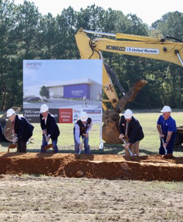 TSTC’s Diesel Equipment Technology instructors and Marshall campus leadership team up to begin construction on the new Diesel Equipment Technology building. (Photo courtesy of TSTC.)