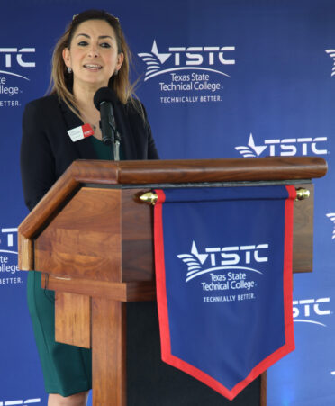 Cledia Hernandez, TSTC’s vice chancellor of external relations in Harlingen, talks about new facilities and programs of study that are scheduled to open in spring 2026 during a recent groundbreaking ceremony at TSTC’s Harlingen campus.