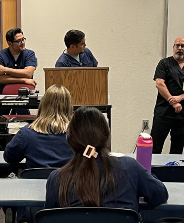 Representatives of the future Driscoll Children’s Hospital Rio Grande Valley speak with TSTC Surgical Technology students about potential job opportunities during a recent employer spotlight at TSTC’s Harlingen campus.