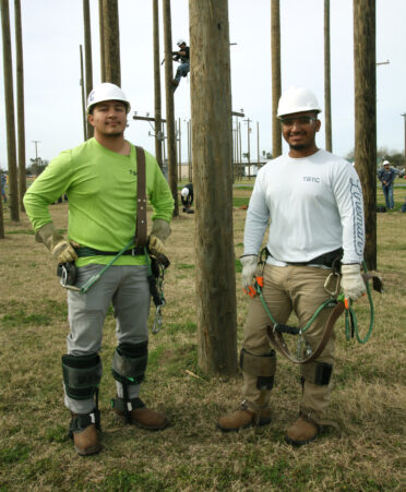 Cousins Eric Zamora (left) and Arturo Solis are students in the Electrical Lineworker and Management Technology program at TSTC’s Harlingen campus.