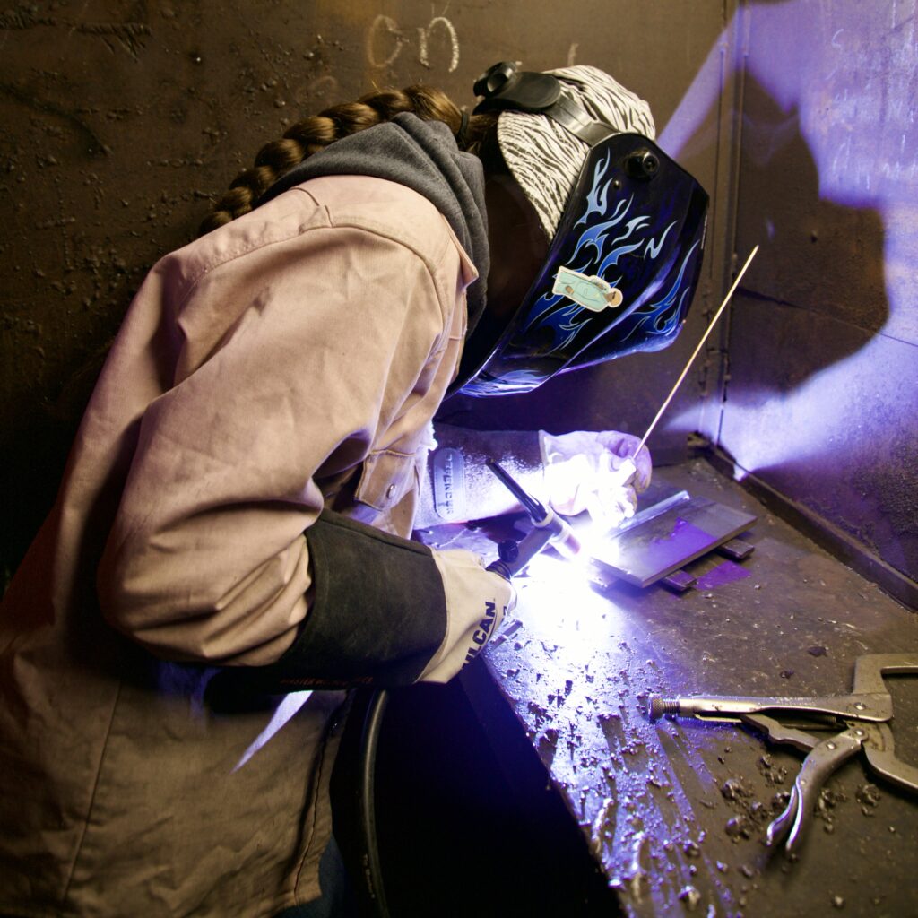 Though unsure of how her skills would measure up to that of her male classmates, Welding Technology student Mallory Sturdivant found a supportive environment at TSTC. (Photo courtesy of TSTC.)