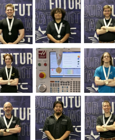 Individual headshots of the SkillsUSATX medalists with their medals from TSTC's Williamson County campus Precision Machining Technology program.