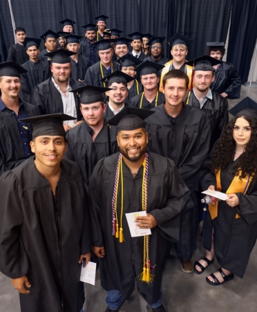 Graduates of Texas State Technical College’s Electrical Power and Controls program gather before the Spring 2025 Commencement held at the BASE at Extraco Events Center on Thursday, May 8, in Waco. (Photo courtesy of TSTC.)