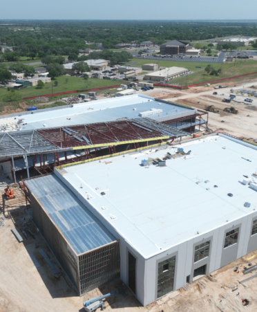 Photo caption: The new Construction Technologies Center currently being built at Texas State Technical College’s Waco campus. (Photo courtesy of Multivista.)