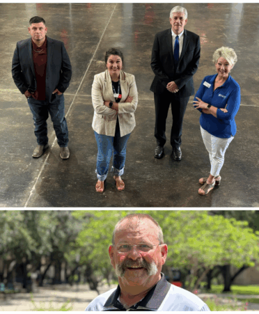Photo caption: Five employees at Texas State Technical College’s Waco campus have been recognized with Chancellor’s Cornerstone Awards. Pictured in the top photo, left to right, are Tony Montoya, an instructor in the Plumbing and Pipefitting Technology program; Amanda Oswalt, a senior manager in the Human Resources department; Patrick Brady, the college’s associate general counsel; and Kelly Hlavenka, an enrollment coach in the Instrumentation Technology program. Pictured in the bottom photo is Rob Wolaver, a senior advisor to TSTC’s executive vice chancellor and chief operating officer. (Photo courtesy of TSTC.)