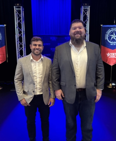 Mathew Joseph (left) and Joseph Aguirre, alumni of TSTC’s Marshall campus, both received the TSTC Trailblazer Award at Marshall’s recent summer commencement ceremony. (Photo courtesy of TSTC.)