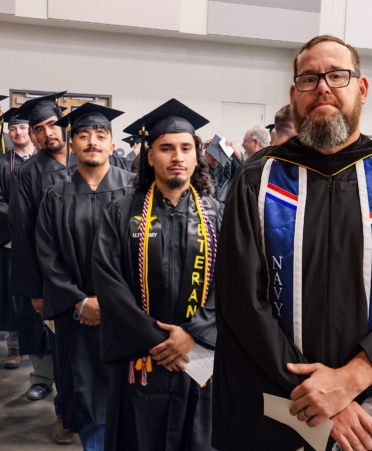 Photo caption: Students in the Aviation Maintenance program gather with instructor Bryan Christian (right) before the start of Texas State Technical College’s Summer 2025 Commencement held Wednesday, Aug. 27 at the BASE at Extraco Events Center in Waco. (Photo courtesy of TSTC.)