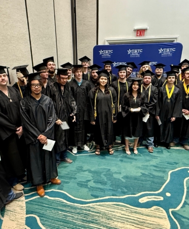 Photo caption: Welding Technology program graduates at Texas State Technical College’s New Braunfels campus gather before the start of the Summer 2025 Commencement held Monday, Aug. 25, at the Embassy Suites by Hilton San Marcos Hotel Convention Center. (Photo courtesy of TSTC.)
