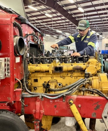 Aiden Ochoa, a Diesel Equipment student at TSTC’s North Texas campus, plans to transition from an internship to a full-time job with Kirby-Smith Machinery after he graduates. (Photo courtesy of TSTC.)