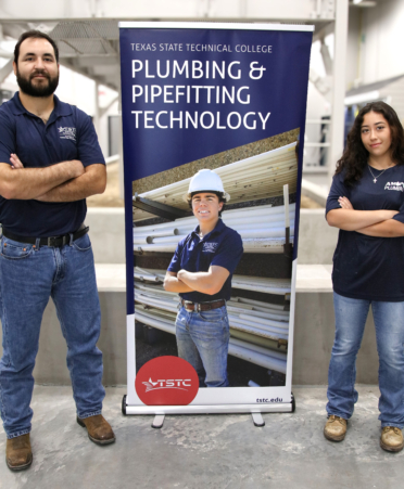 David Martinez (left) and Sylvia Quintanilla are students in the new Plumbing and Pipefitting program at TSTC’s Harlingen campus.