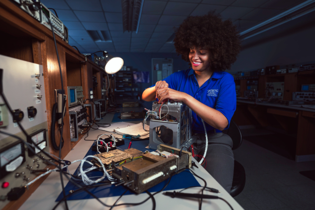 a student working on avionics