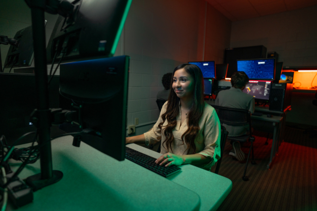 a student working in cyber security lab