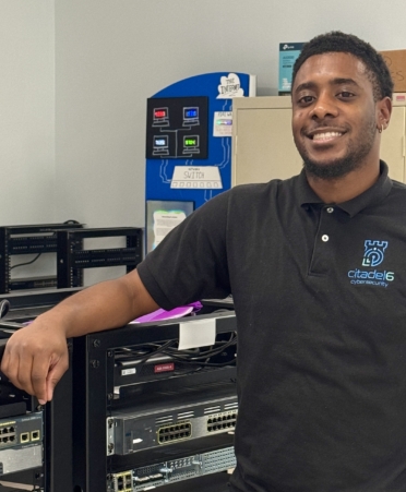 Ki’untrez O’Quinn graduated from the Cybersecurity program at Texas State Technical College’s Marshall campus and now works as a security operations center analyst/cybersecurity solutions engineer for Citadel 6 in Longview. (Photo courtesy of TSTC.)