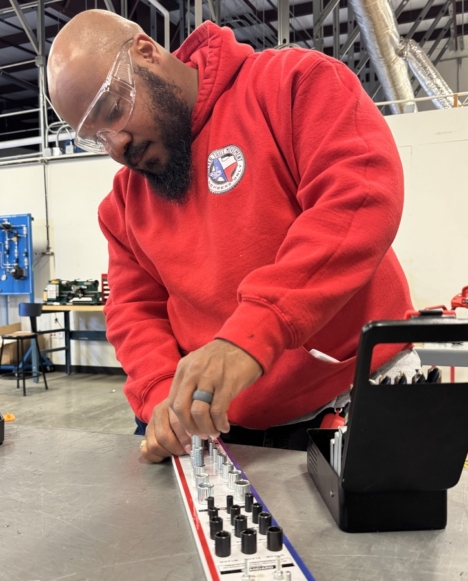 Kristofeur Eldridge is an Industrial Maintenance student at Texas State Technical College’s North Texas campus and interns for Oncor Electric Delivery in Lancaster in the waste management division. (Photo courtesy of TSTC.)