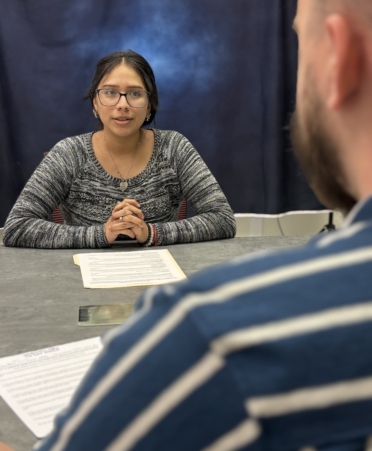IMG_7020 Drake Everett (right), a Texas State Technical College Career Services advisor, conducts a mock interview with Mayra Frias-Cervantes, an Education and Training student, at the Harlingen campus.