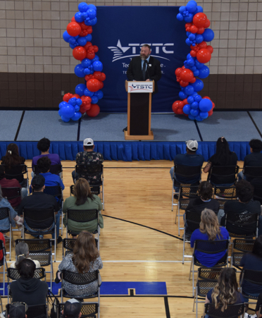 overhead shot of event in gymnasium