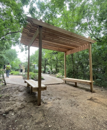 Photo caption: Faculty members and students in Texas State Technical College’s Building Construction program at the Waco campus recently rebuilt a pergola at a butterfly garden in the Cameron Park Zoo. (Photo courtesy of TSTC.)