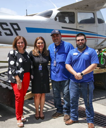 2R7A3111-2 Texas State Technical College’s Harlingen campus and Harlingen-based Gulf Aviation begin their partnership to support students' aviation training and workforce development in the Rio Grande Valley. From left are Gina Cano-Monreal, provost of TSTC’s Harlingen campus; Arlene Garza, president of Gulf Aviation; Hector Garza, vice president of Gulf Aviation; and Carlos Rodriguez, TSTC’s aviation maintenance program team lead in Harlingen.