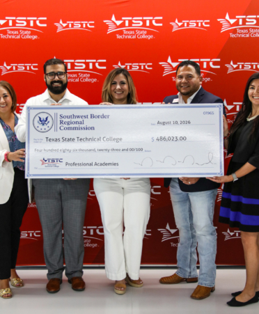 2R7A3805-2 Texas State Technical College’s Professional Driving Academy recently received a $486,023 grant from the Southwest Border Regional Commission to expand Commercial Driver’s License training at the Harlingen campus. From left are Gina Cano-Monreal, provost at TSTC’s Harlingen campus; Victor Garza, senior outreach coordinator for Rep. Vicente Gonzalez (TX-34); Cledia Hernandez, TSTC’s vice chancellor and chief external relations officer; Eduardo Patino, TSTC’s director of professional academies, and Gabriela Morales, executive director of the Southwest Border Regional Commission.